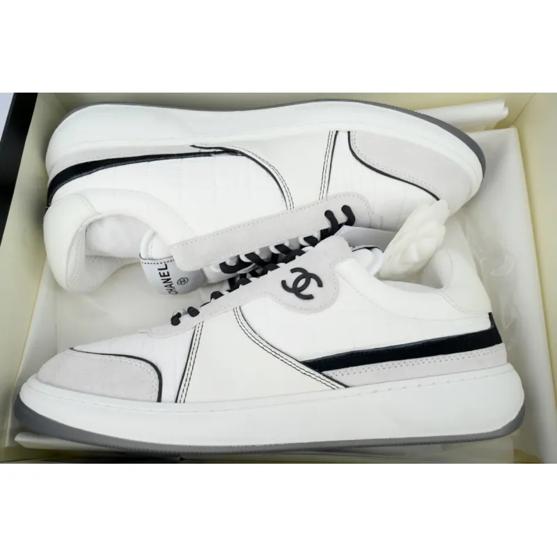Chanel Suede Calfskin White Light Grey Low Top Sneakers