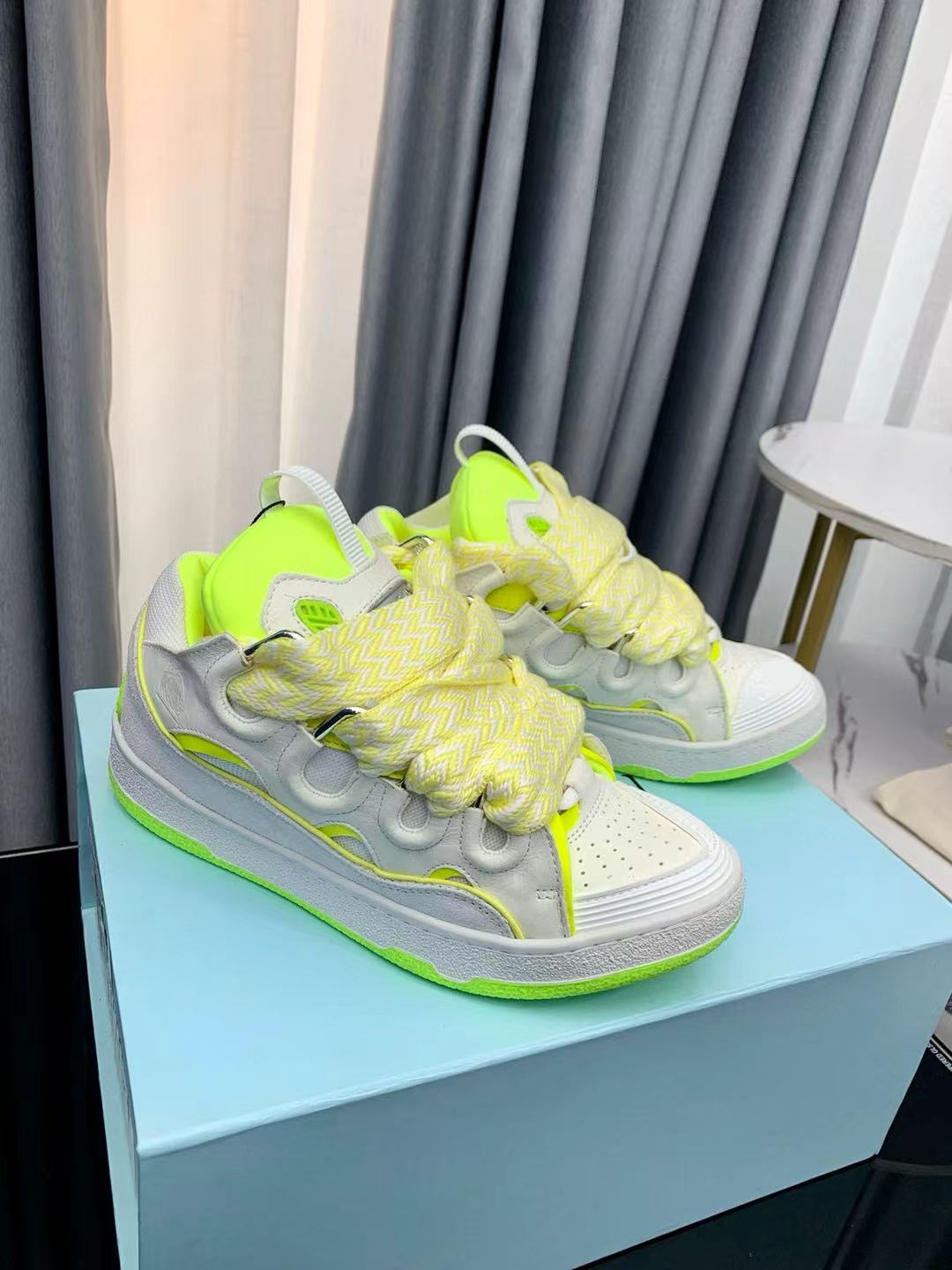 Lanvin Curb Sneaker White Fluo Yellow PB FM SKRK11 TONE P25613