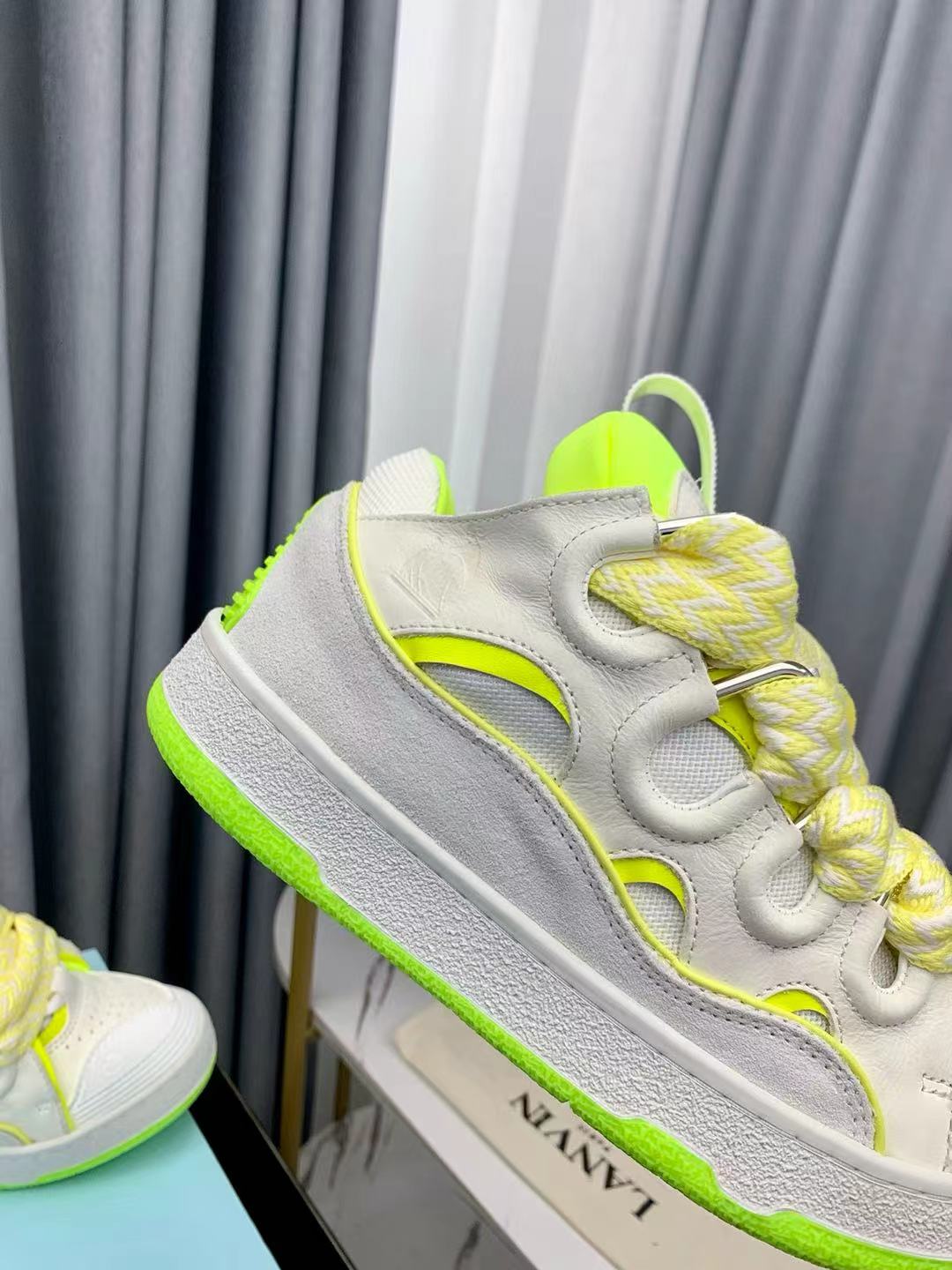 Lanvin Curb Sneaker White Fluo Yellow PB FM SKRK11 TONE P25613