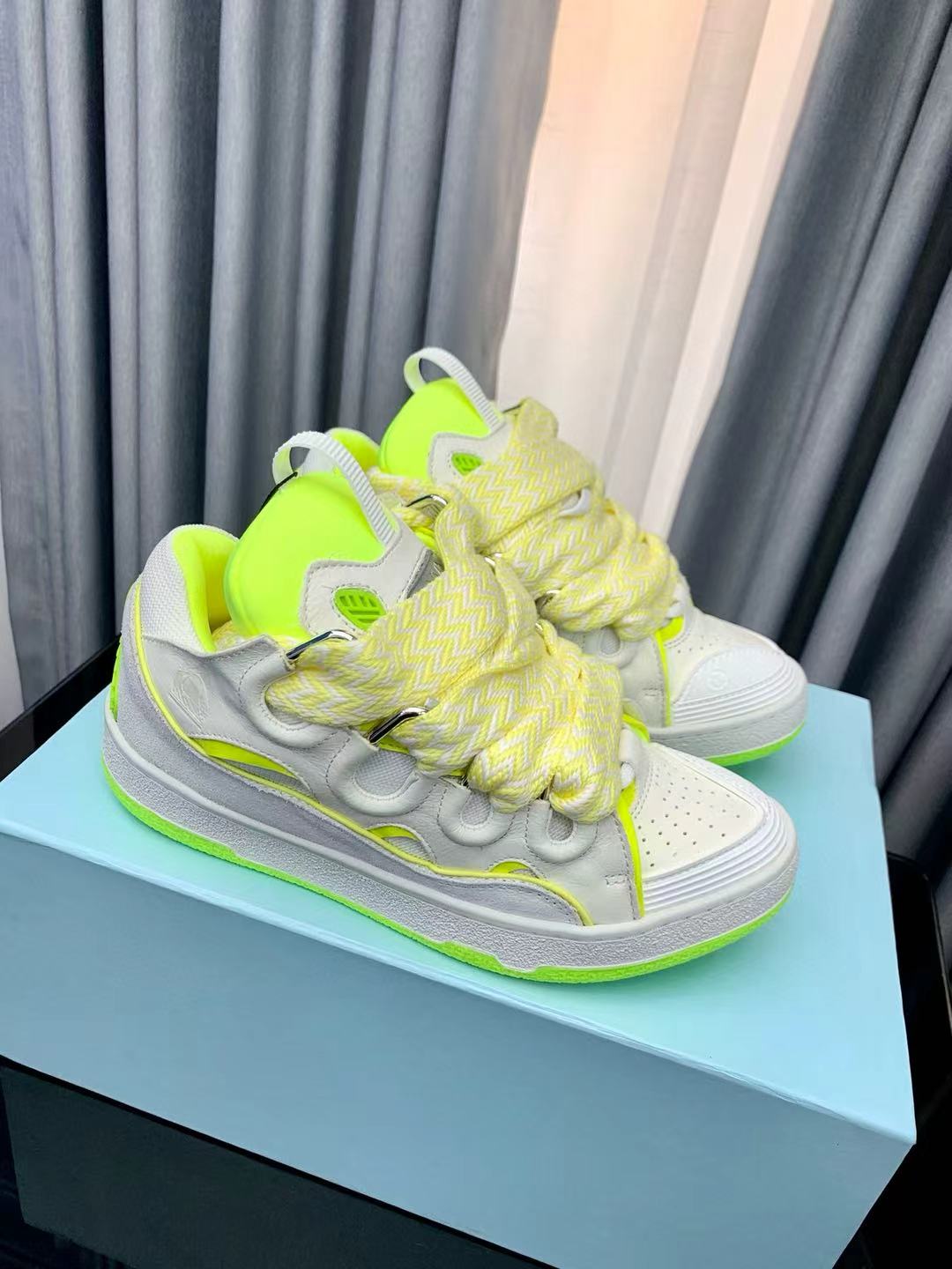 Lanvin Curb Sneaker White Fluo Yellow PB FM SKRK11 TONE P25613