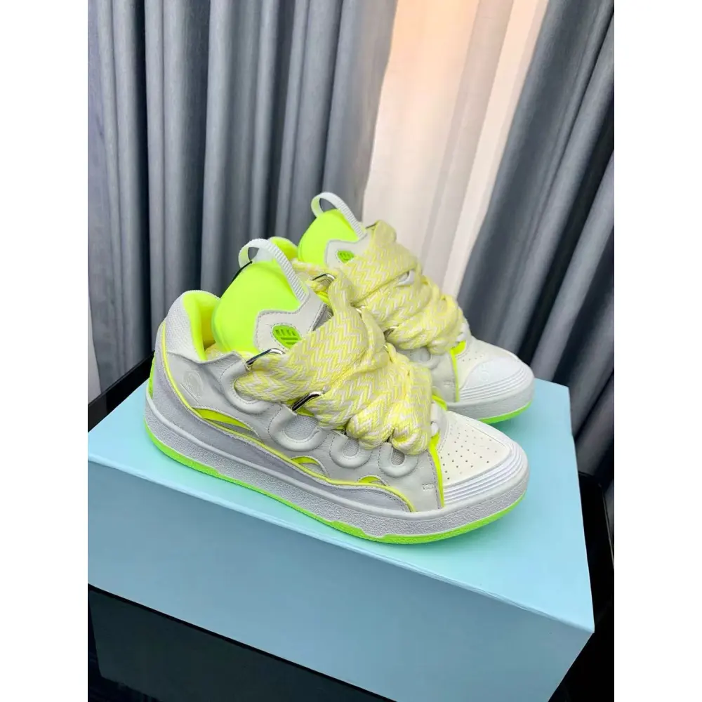 Lanvin Curb Sneaker White Fluo Yellow PB FM SKRK11 TONE P25613