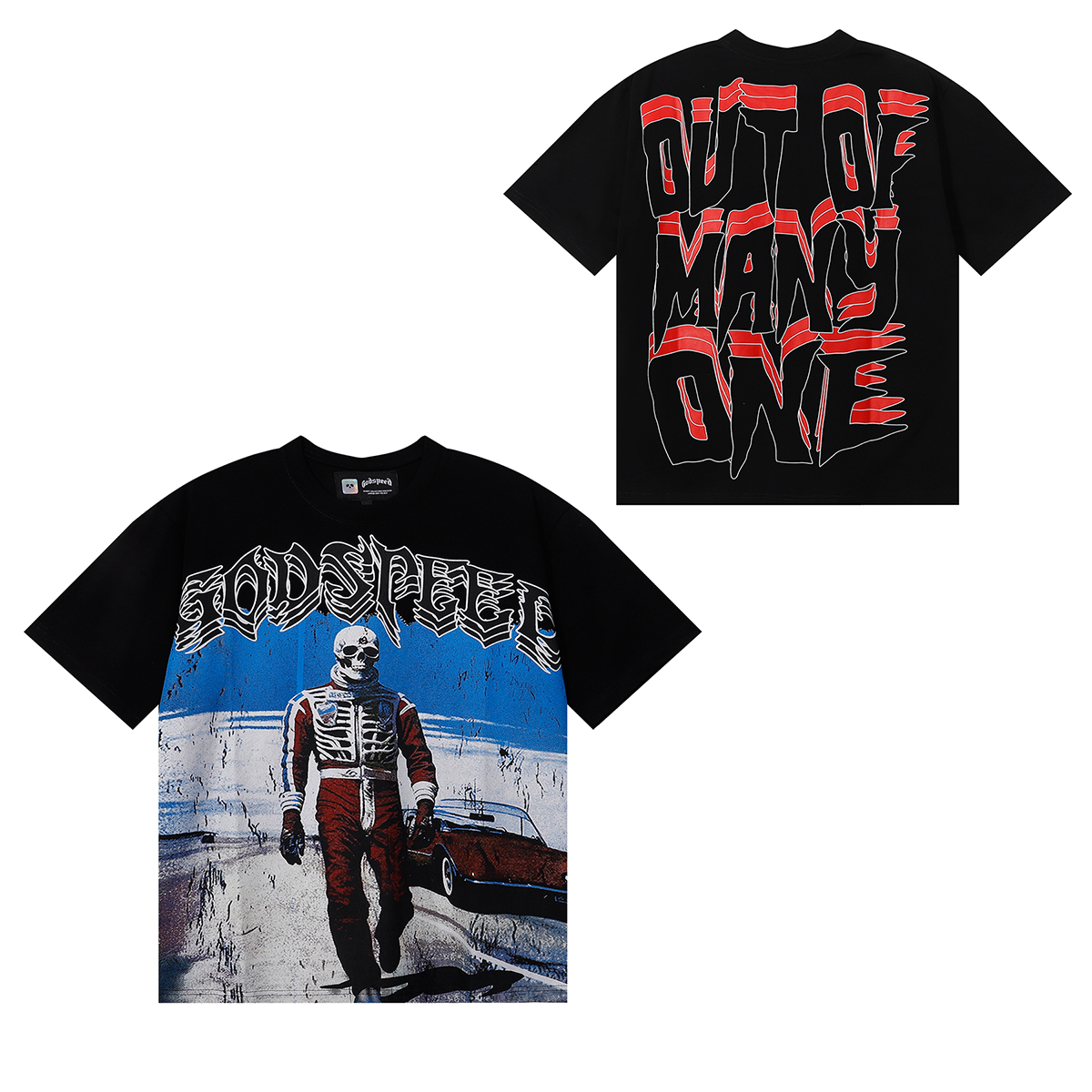 Godspeed Skele Rarri T-shirt #7069 Black/White/Red