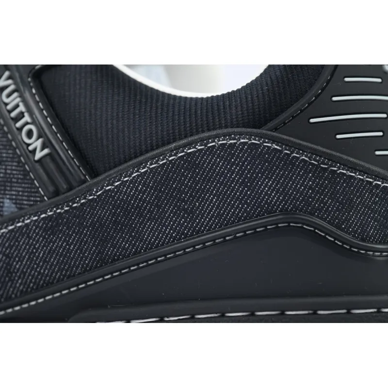 Louis Vuitton Trainer Sneaker New All Black Denim 1AHSZE