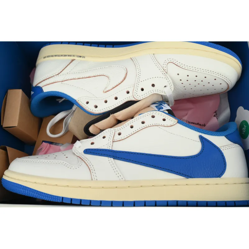 PK God Batch Air Jordan 1 Retro Low OG SP Fragment x Travis Scott Sail Military Blue DM7866-104