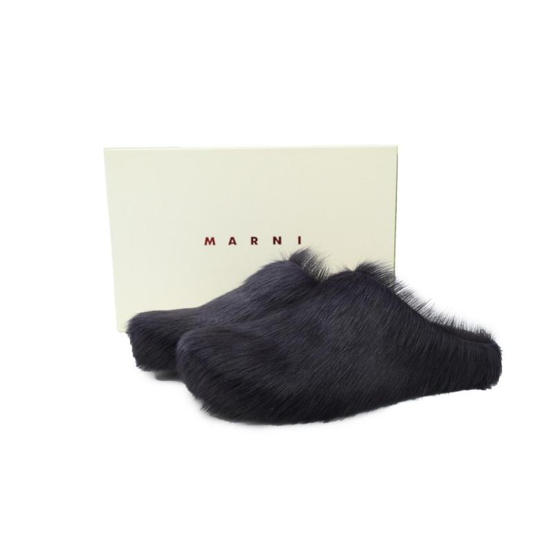 Marni Long-hair Calfskin Fussbett Sabot Black SBMR000600P412200N99