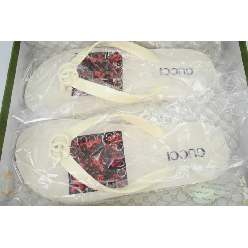 Gucci Slippers Striped Bottom Flower Rice White