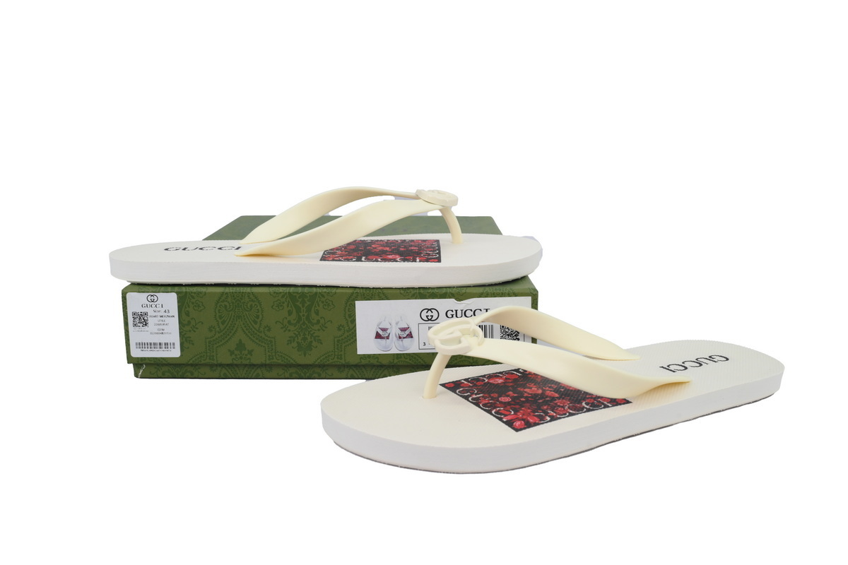 Gucci Slippers Striped Bottom Flower Rice White