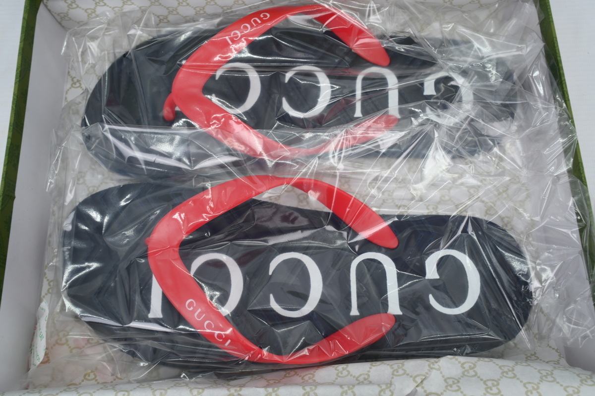 Gucci Slippers Striped Double Black And Red