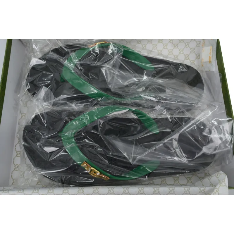 Gucci Slippers Striped Double G Black Green