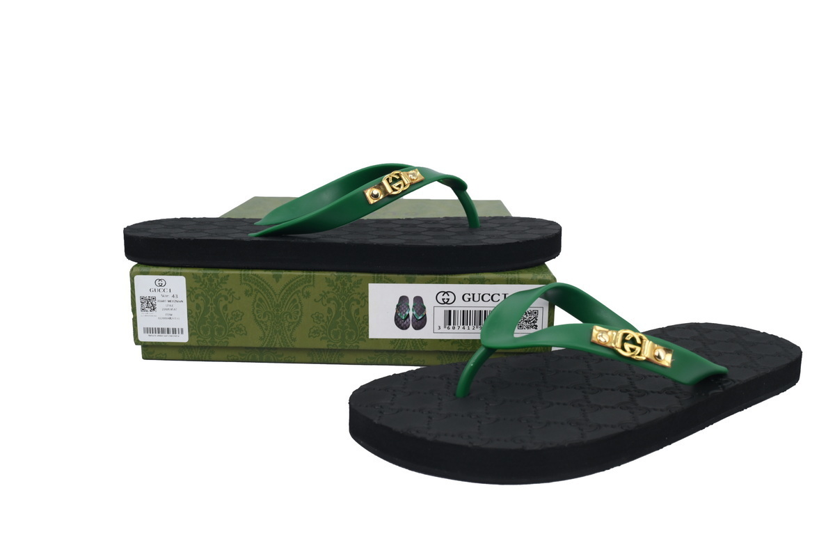 Gucci Slippers Striped Double G Black Green