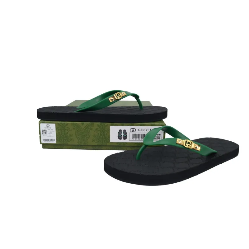 Gucci Slippers Striped Double G Black Green