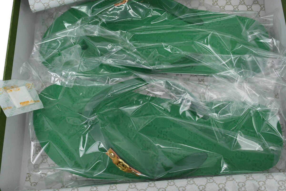 Gucci Slippers Striped Double G Printed Green