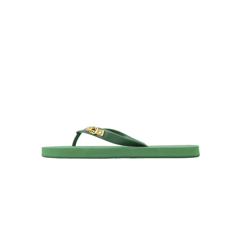 Gucci Slippers Striped Double G Printed Green