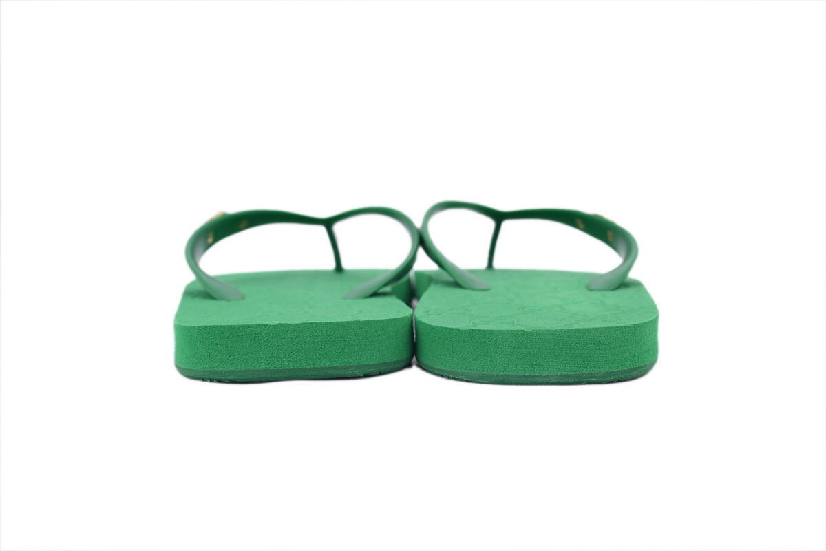 Gucci Slippers Striped Double G Printed Green