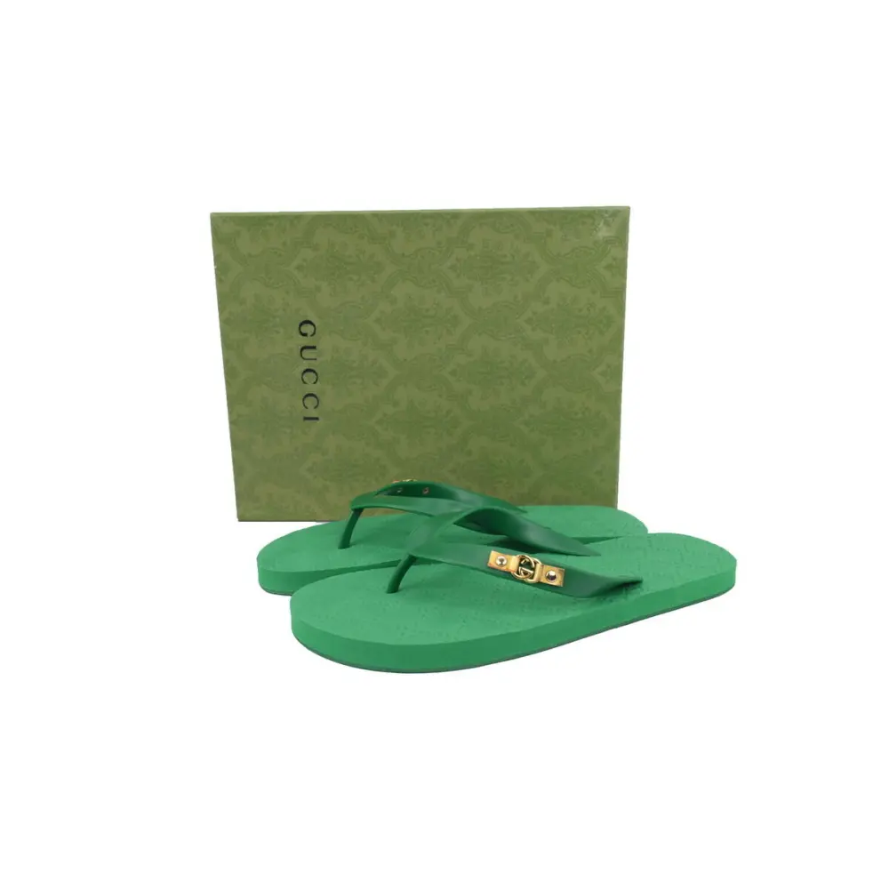 Gucci Slippers Striped Double G Printed Green