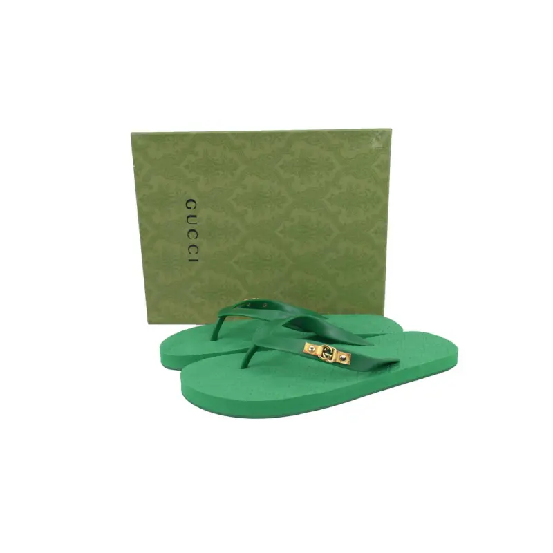 Gucci Slippers Striped Double G Printed Green