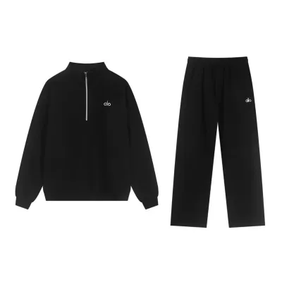 Alo Yoga Accolade 1/4 Zip Pullover Set Black 01