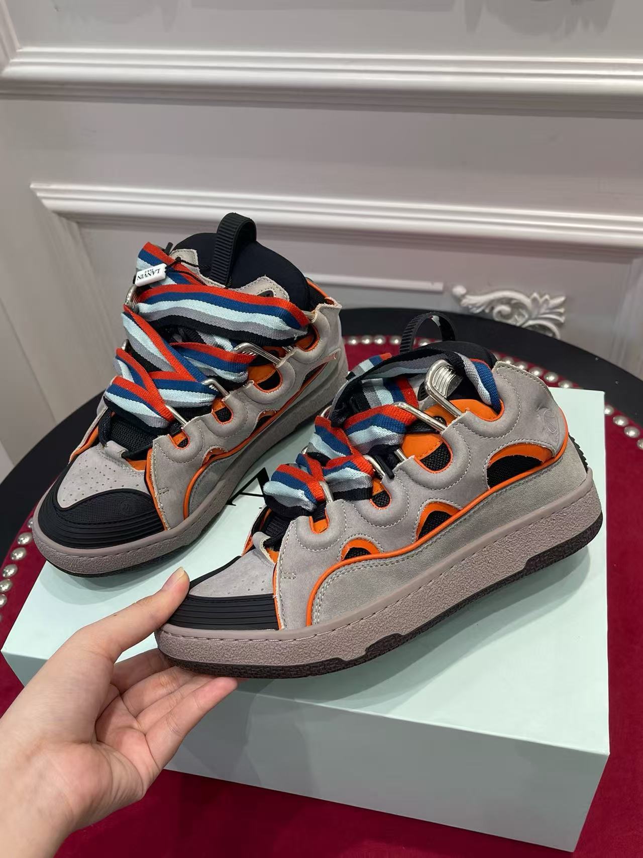 Lanvin Leather Curb Grey Orange