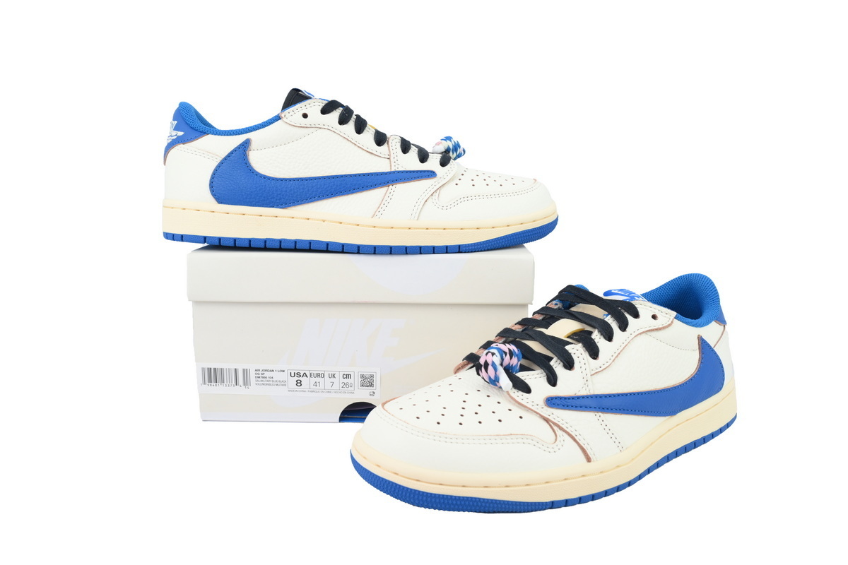 PK God Batch Air Jordan 1 Retro Low OG SP Fragment x Travis Scott Sail Military Blue DM7866-104