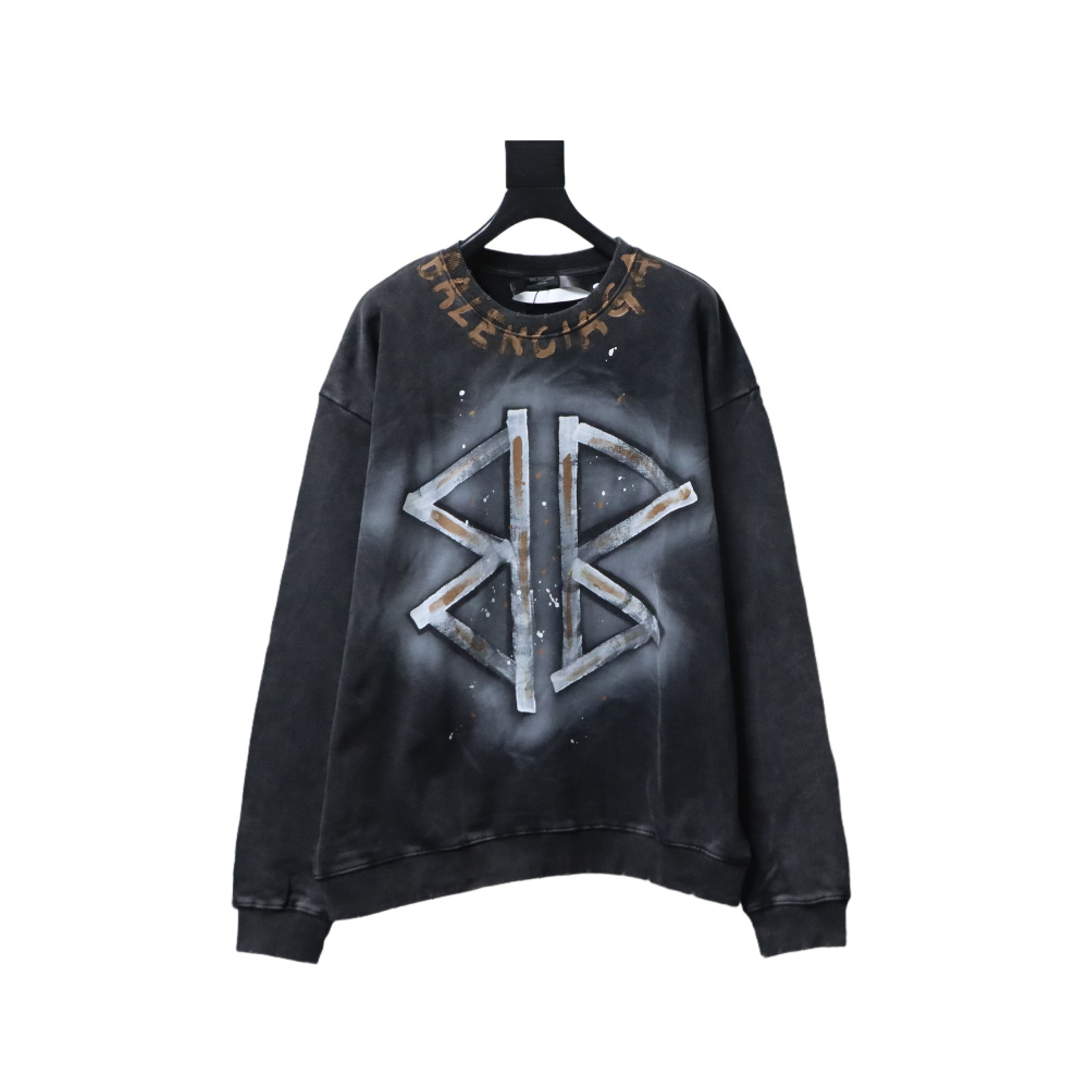 Balenciaga Washed Hand-Painted Lettering Crew Neck Sweatshirt