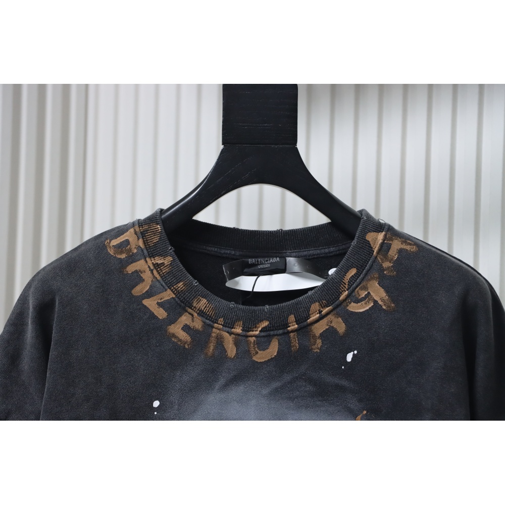 Balenciaga Washed Hand-Painted Lettering Crew Neck Sweatshirt