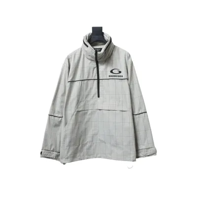 Balenciaga Embroidered Stand Collar Half-Zip Plaid Jacket 01