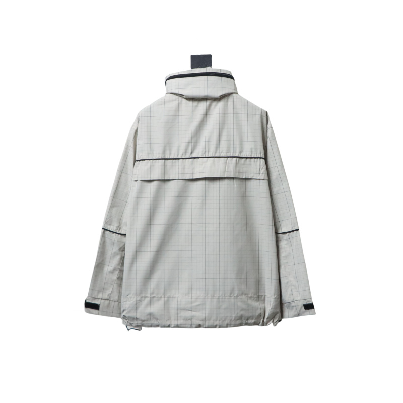 Balenciaga Embroidered Stand Collar Half-Zip Plaid Jacket