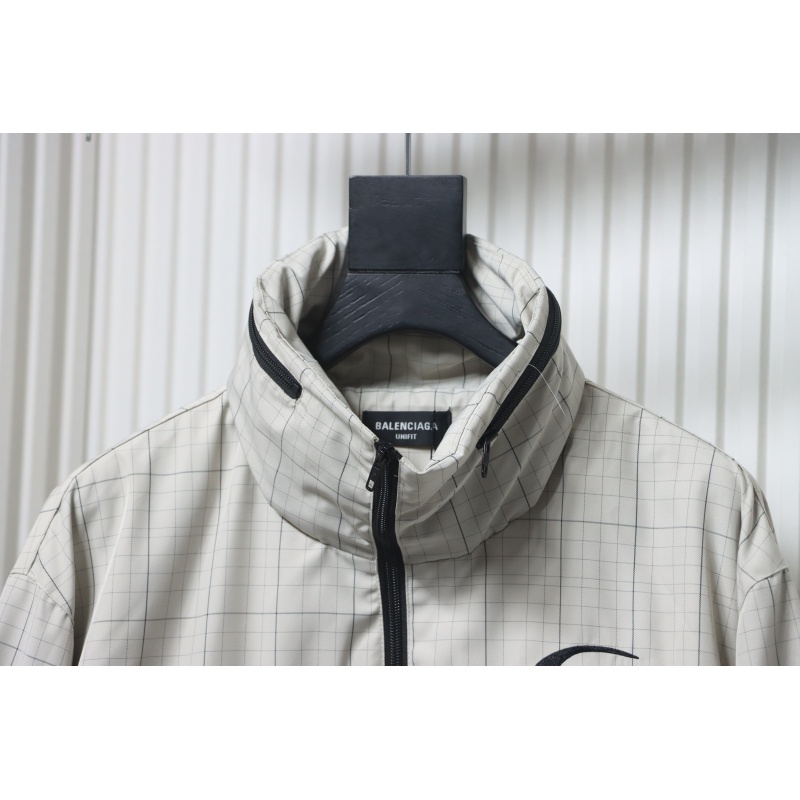 Balenciaga Embroidered Stand Collar Half-Zip Plaid Jacket