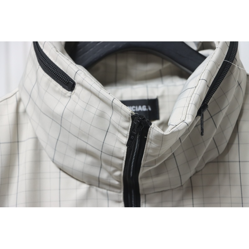 Balenciaga Embroidered Stand Collar Half-Zip Plaid Jacket