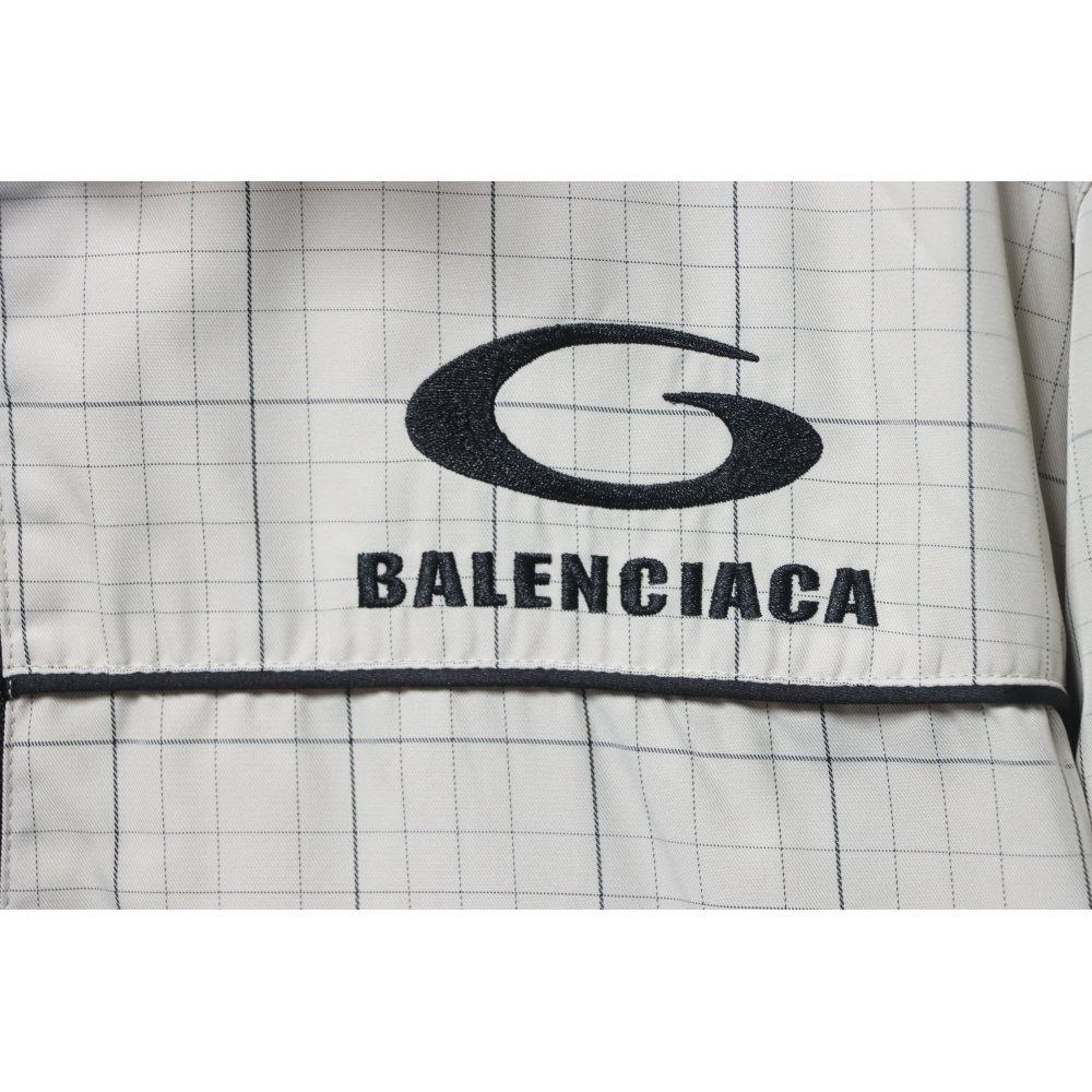 Balenciaga Embroidered Stand Collar Half-Zip Plaid Jacket
