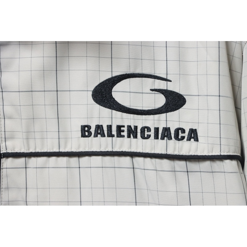 Balenciaga Embroidered Stand Collar Half-Zip Plaid Jacket