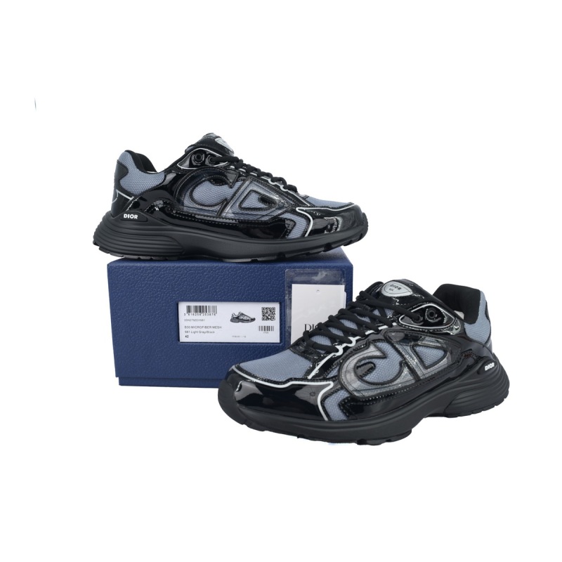 【TOP Version】Dior B30 Round Head Logo Sneakers Patent Leather Gray