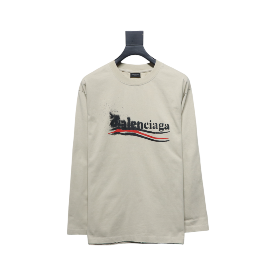 Balenciaga Fuzzy Cola Print Washed Ripped Long-Sleeved