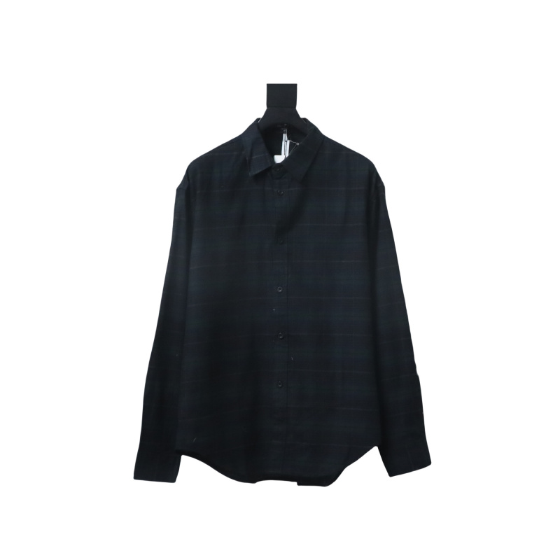 Balenciaga Fuzzy Lettering Plaid Long-Sleeved Shirt