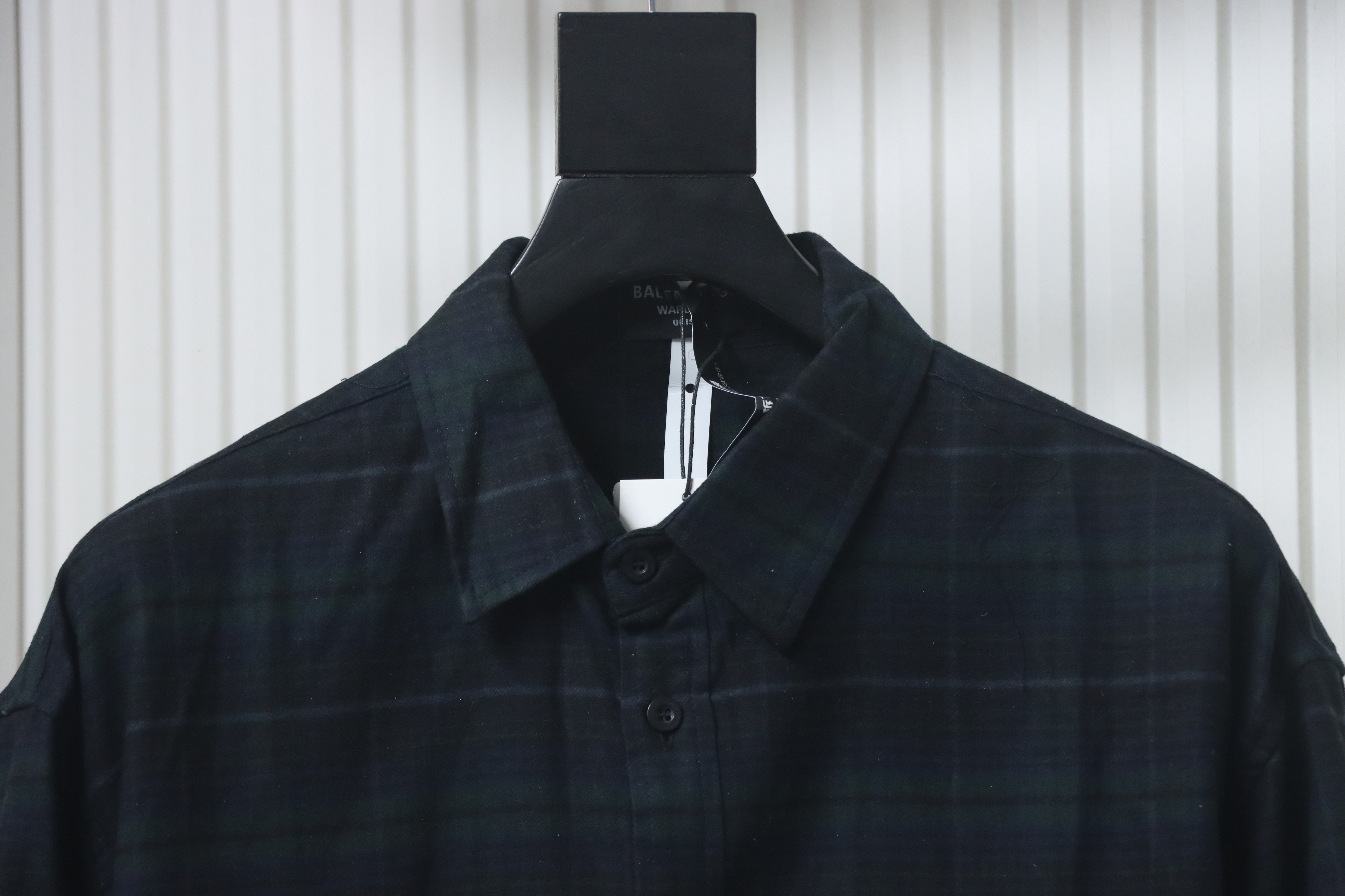 Balenciaga Fuzzy Lettering Plaid Long-Sleeved Shirt