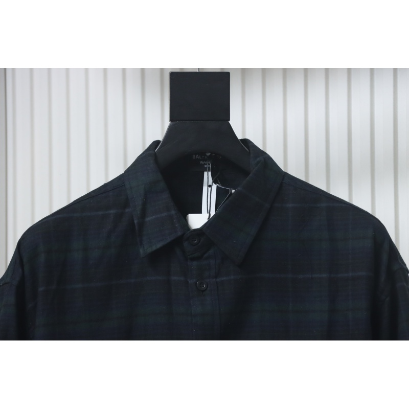 Balenciaga Fuzzy Lettering Plaid Long-Sleeved Shirt