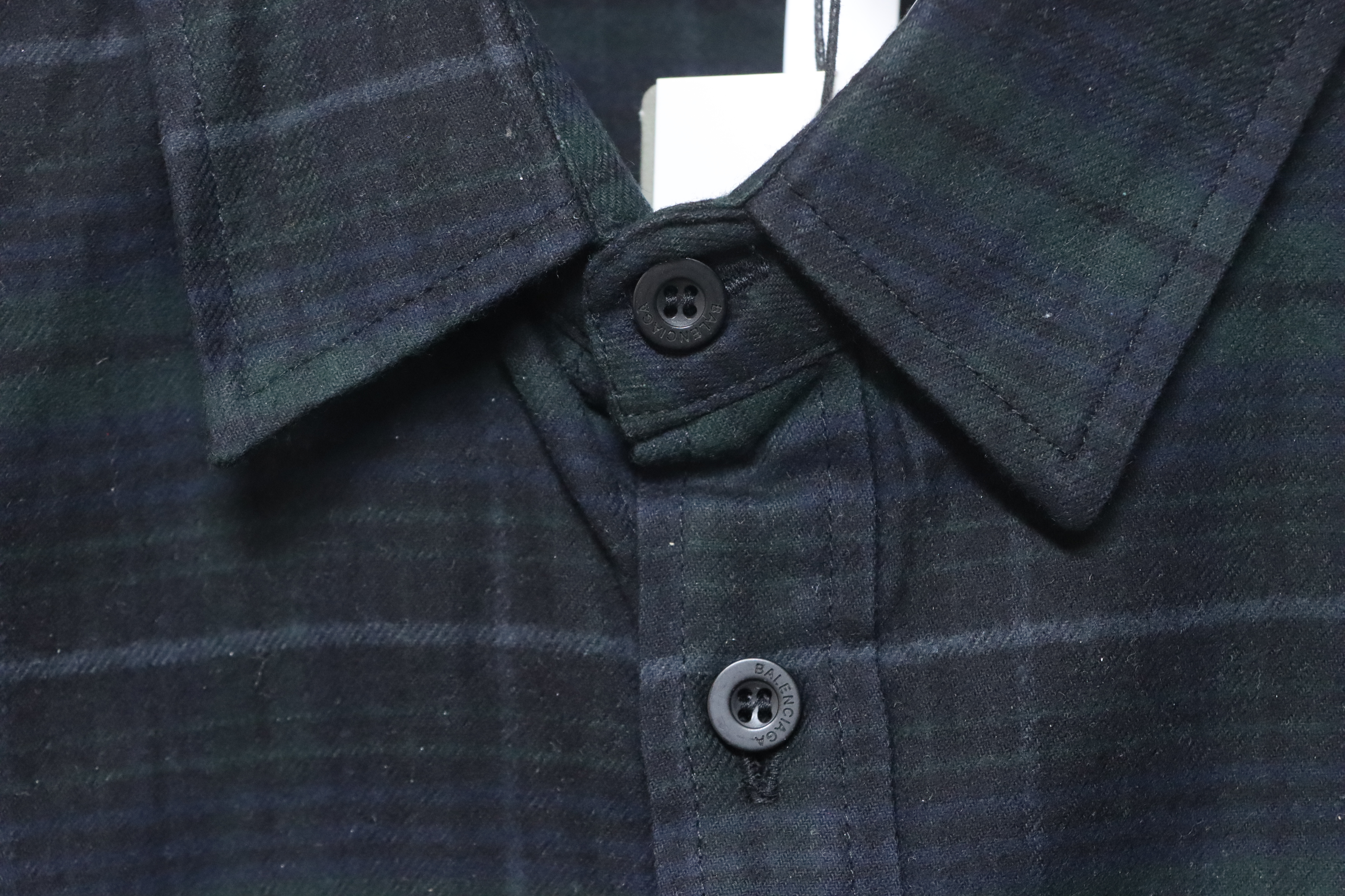 Balenciaga Fuzzy Lettering Plaid Long-Sleeved Shirt