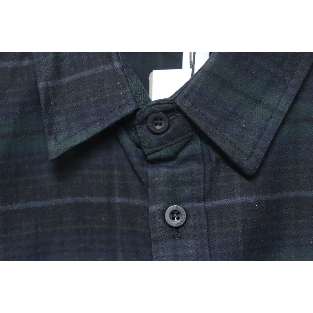 Balenciaga Fuzzy Lettering Plaid Long-Sleeved Shirt