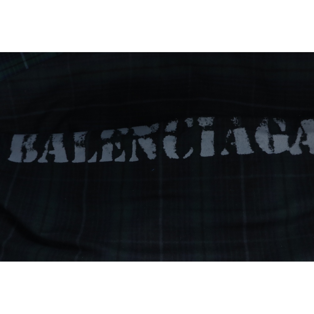 Balenciaga Fuzzy Lettering Plaid Long-Sleeved Shirt