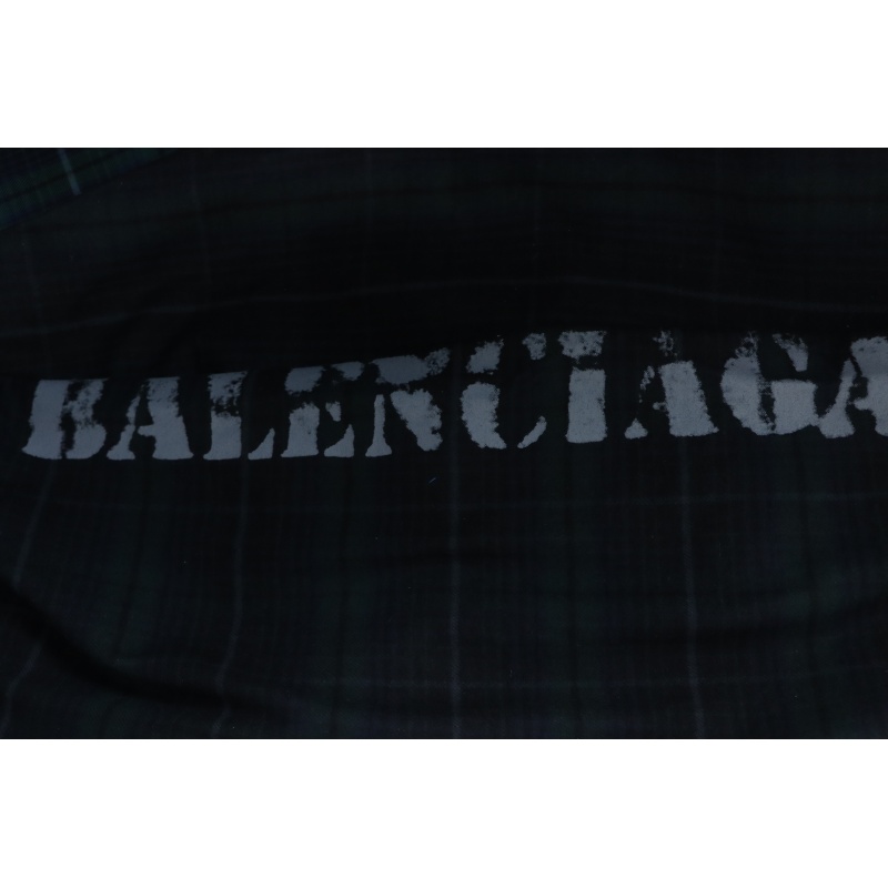 Balenciaga Fuzzy Lettering Plaid Long-Sleeved Shirt