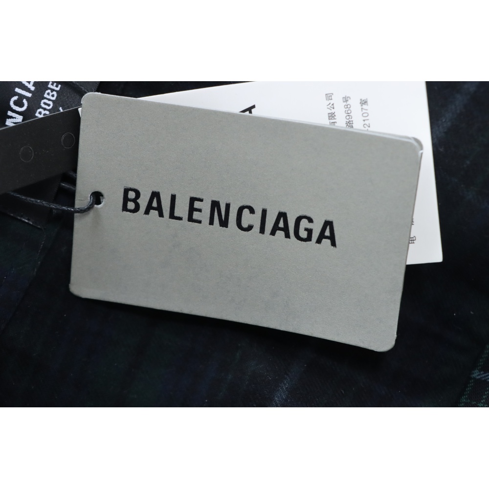 Balenciaga Fuzzy Lettering Plaid Long-Sleeved Shirt