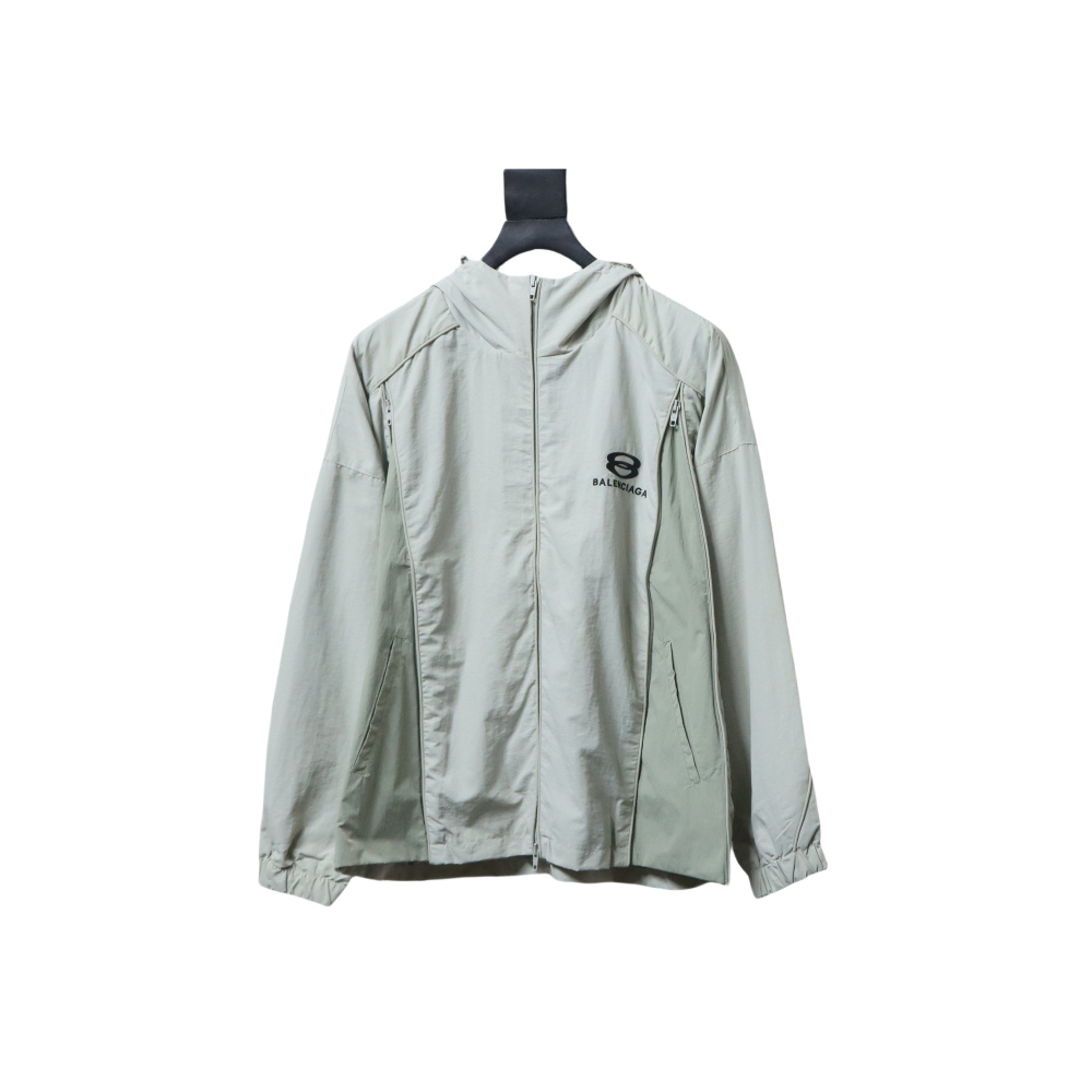 Balenciaga Hooded Zippered Jacket with Embroidered Lettering