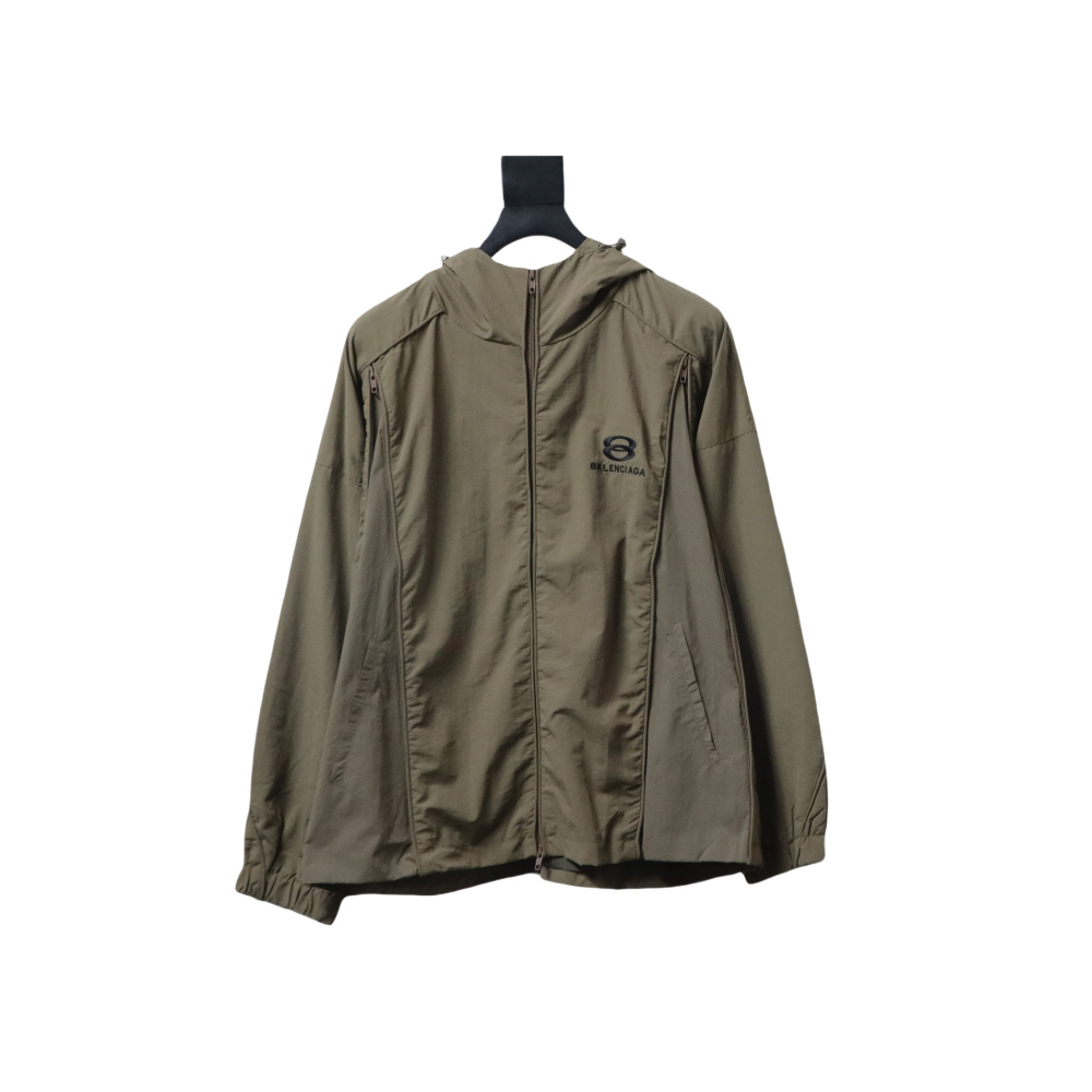 Balenciaga Hooded Zippered Jacket with Embroidered Lettering