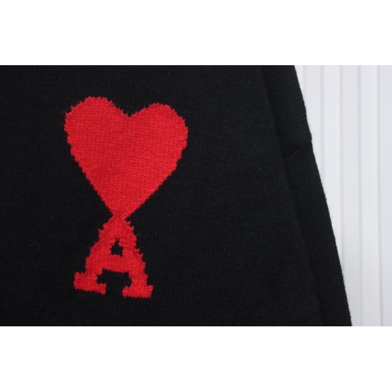 Ami 23Fw Heart Jacquard Turtleneck Sweater Black