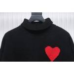 Ami 23Fw Heart Jacquard Turtleneck Sweater Black