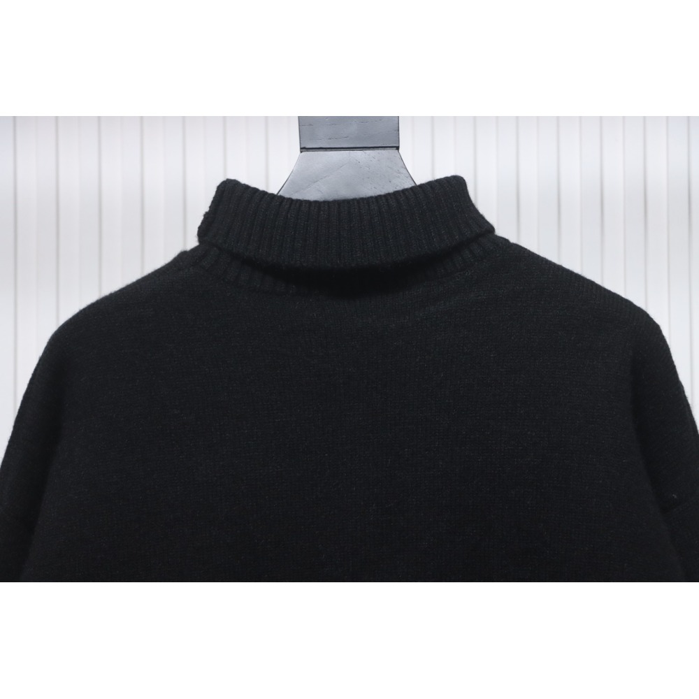Ami 23Fw Heart Jacquard Turtleneck Sweater Black White