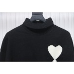 Ami 23Fw Heart Jacquard Turtleneck Sweater Black White