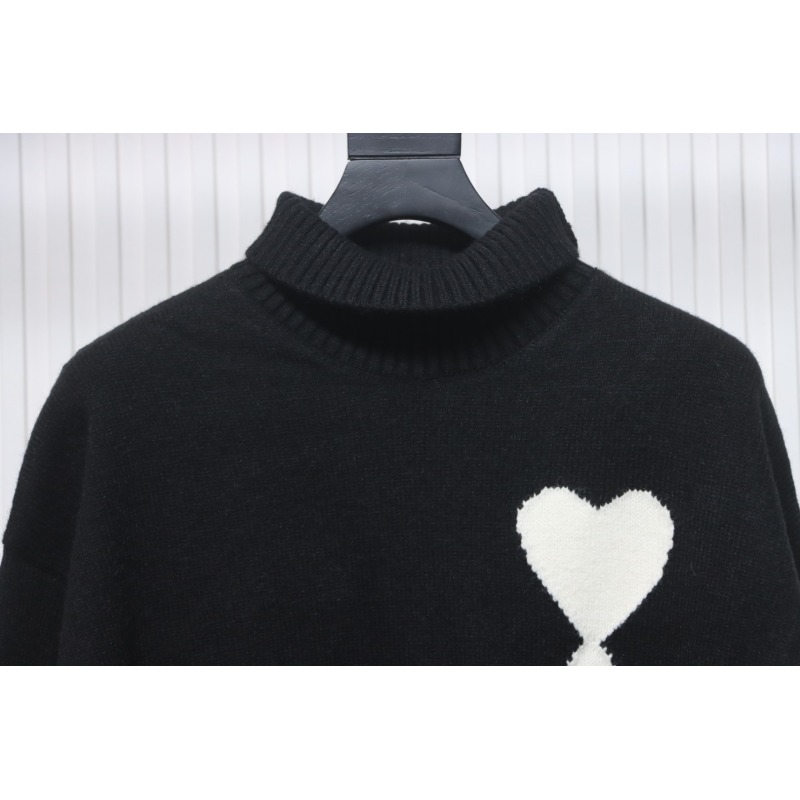 Ami 23Fw Heart Jacquard Turtleneck Sweater Black White