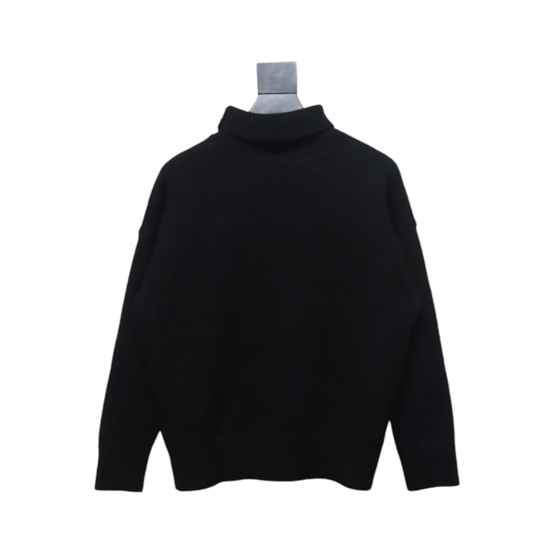 Ami 23Fw Heart Jacquard Turtleneck Sweater Black White