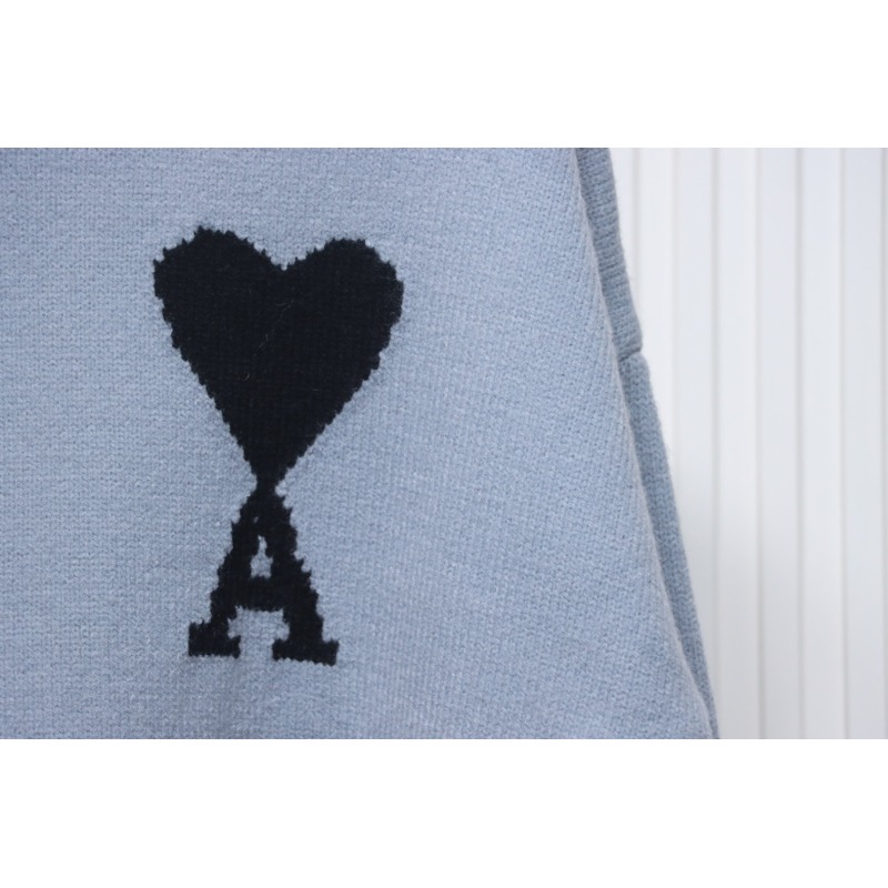Ami 23Fw Heart Jacquard Turtleneck Sweater Grey